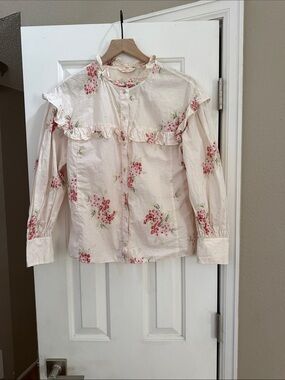 Rebecca Taylor Maia Long Sleeve Floral Ruffled Victorian Button Down Up Blouse 6